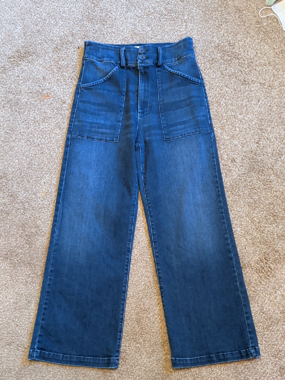 Self Contrast Anthro High Rise Wide Leg Jeans Dark Blue Stretch 28/26